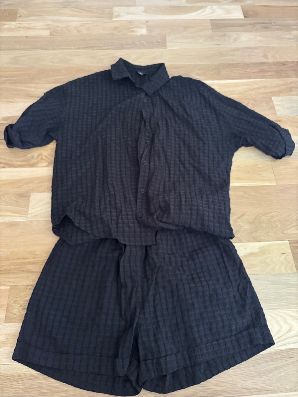Lumiere Black Textured Button-Front Shirt and shorts set